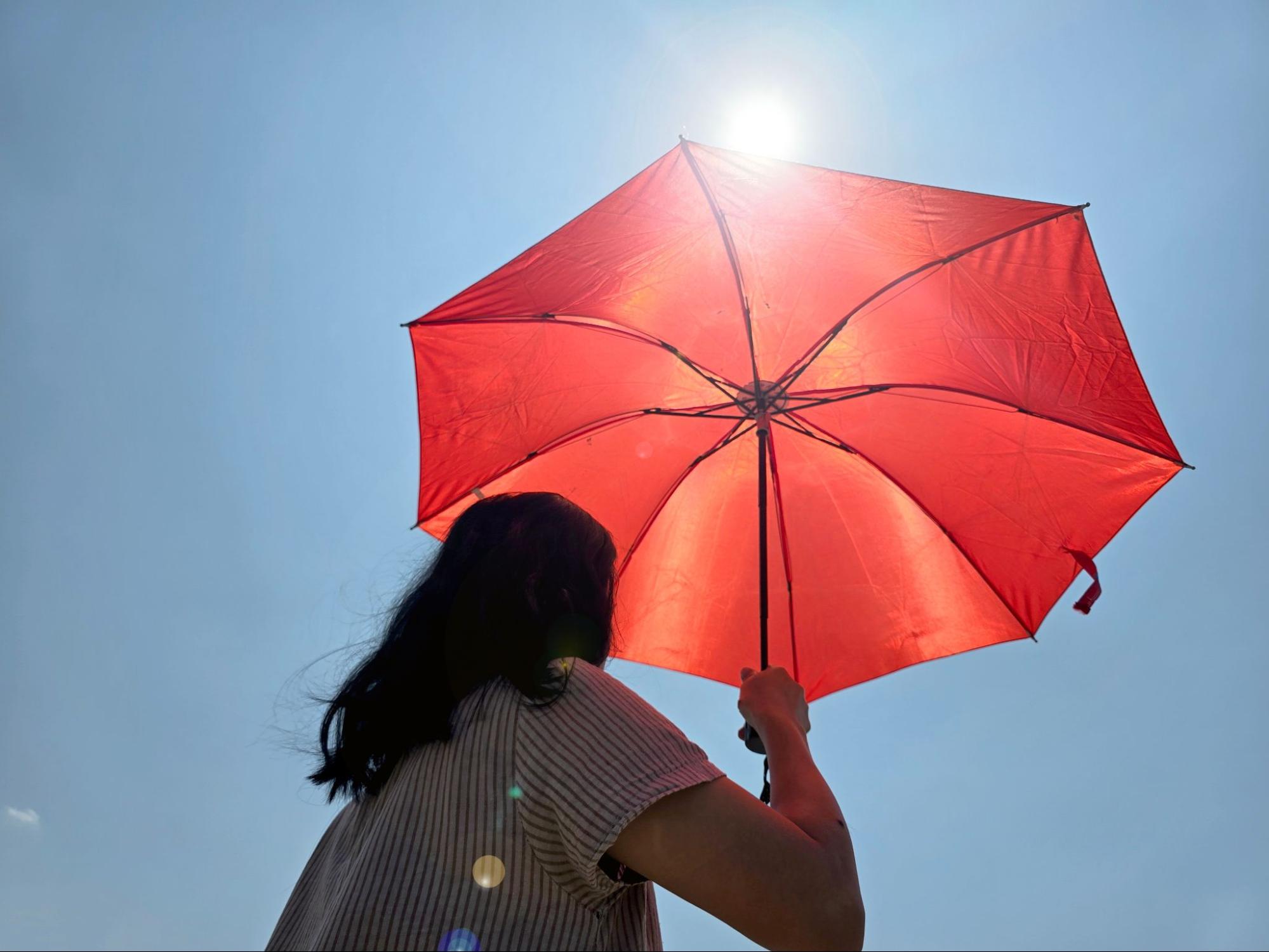 ใช้ร่มป้องกันแดด